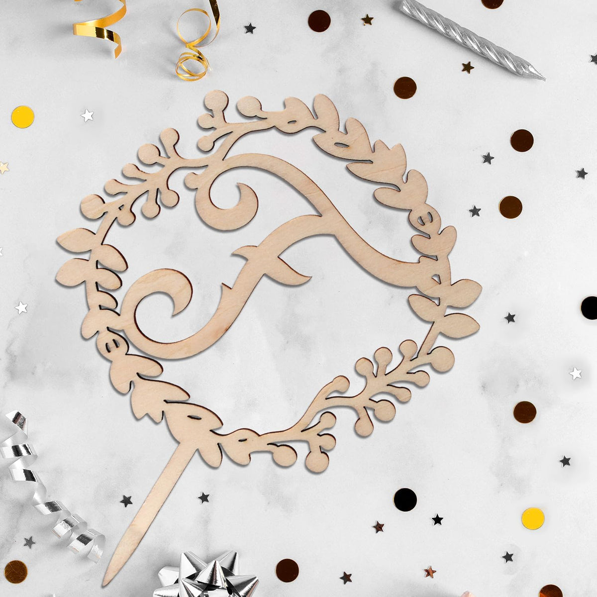 LINGTEER Personalized Inital Letter F Wooden Cake Topper Perfect for Birthday Rustic Wedding