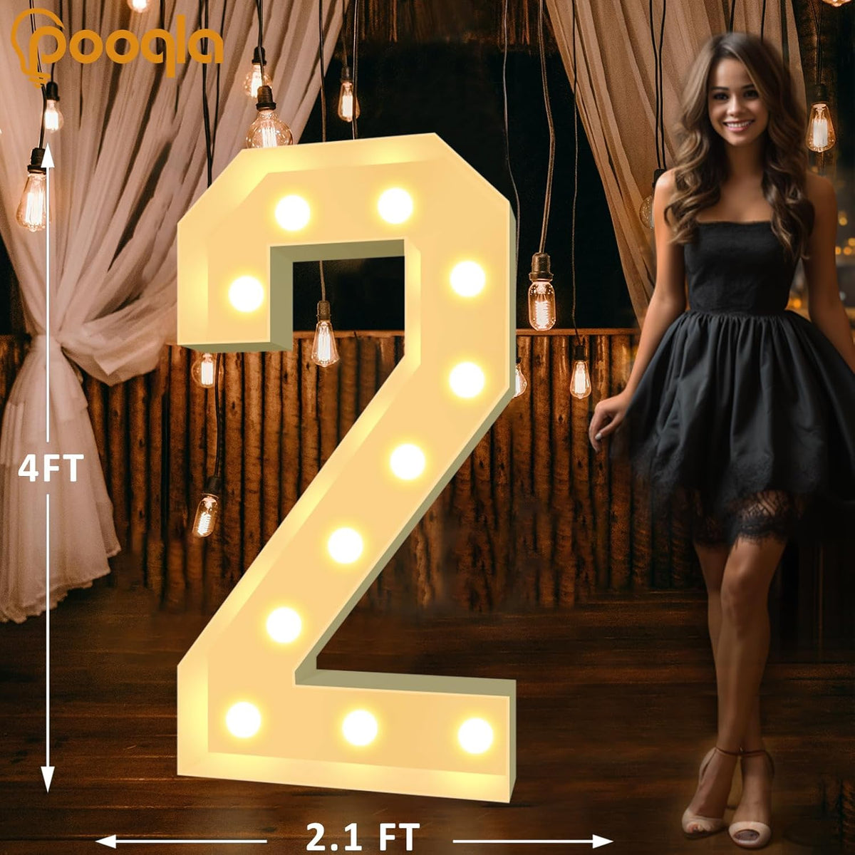 Pooqla 4 FT Light Up Marquee Numbers, Cool White and Warm White LED Large Lighted Marquee Numbers