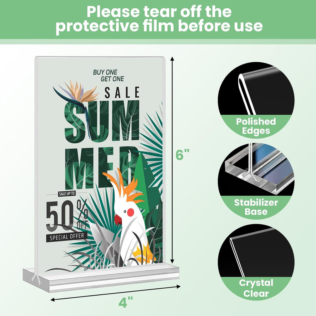 Acrylic Sign Holder 4x6, 21 Pack Clear Table Menu Vertical Double Sided Display, Plastic Menu Stand