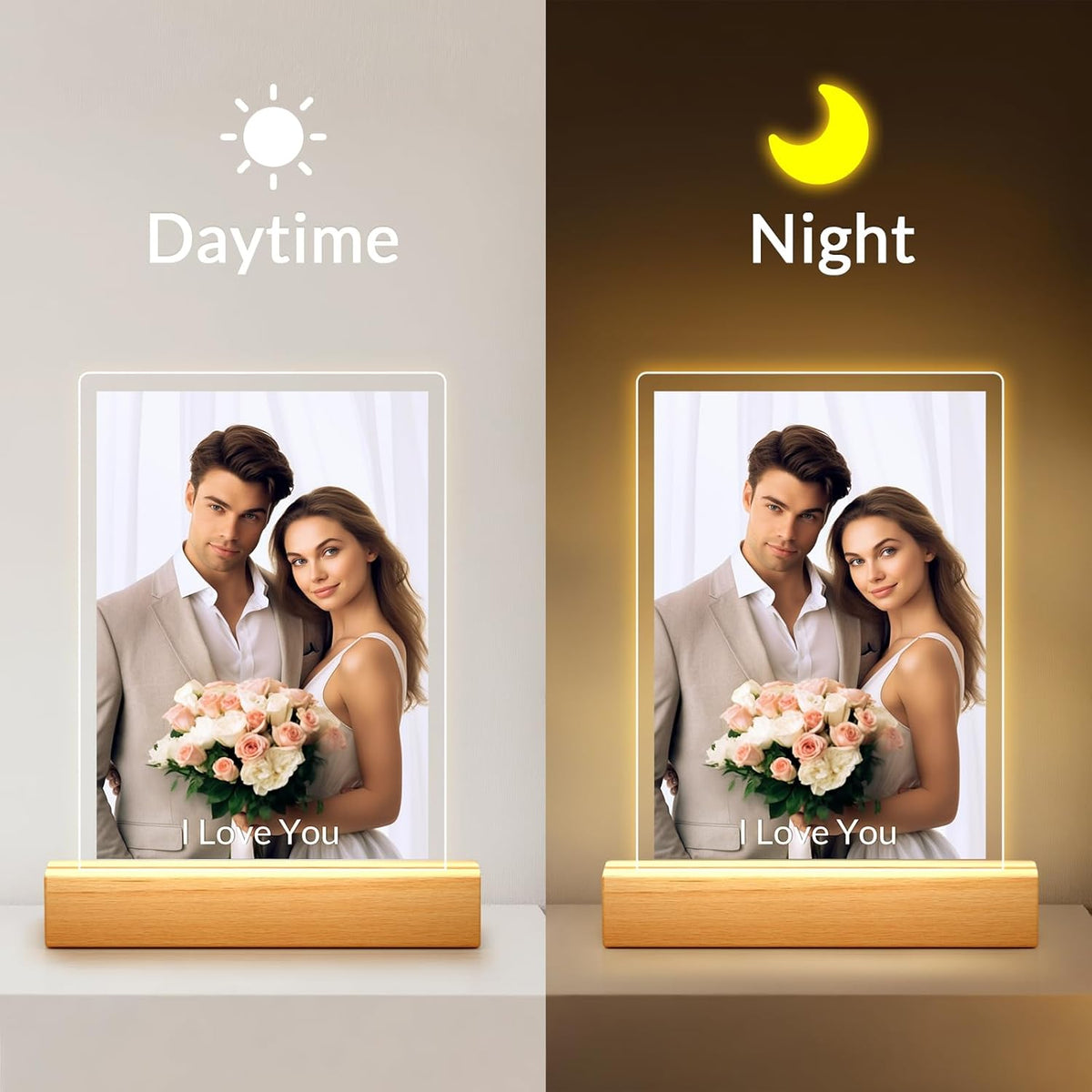 Custom Picture Frames with Photo, Personalized Photo Frame with Night Light, Customized Picture