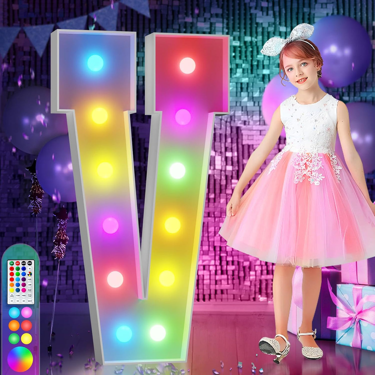 imprsv 4FT Colorful Marquee Light Up Letters V, 18 Colors Large Light up Letters Alphabet Sign with