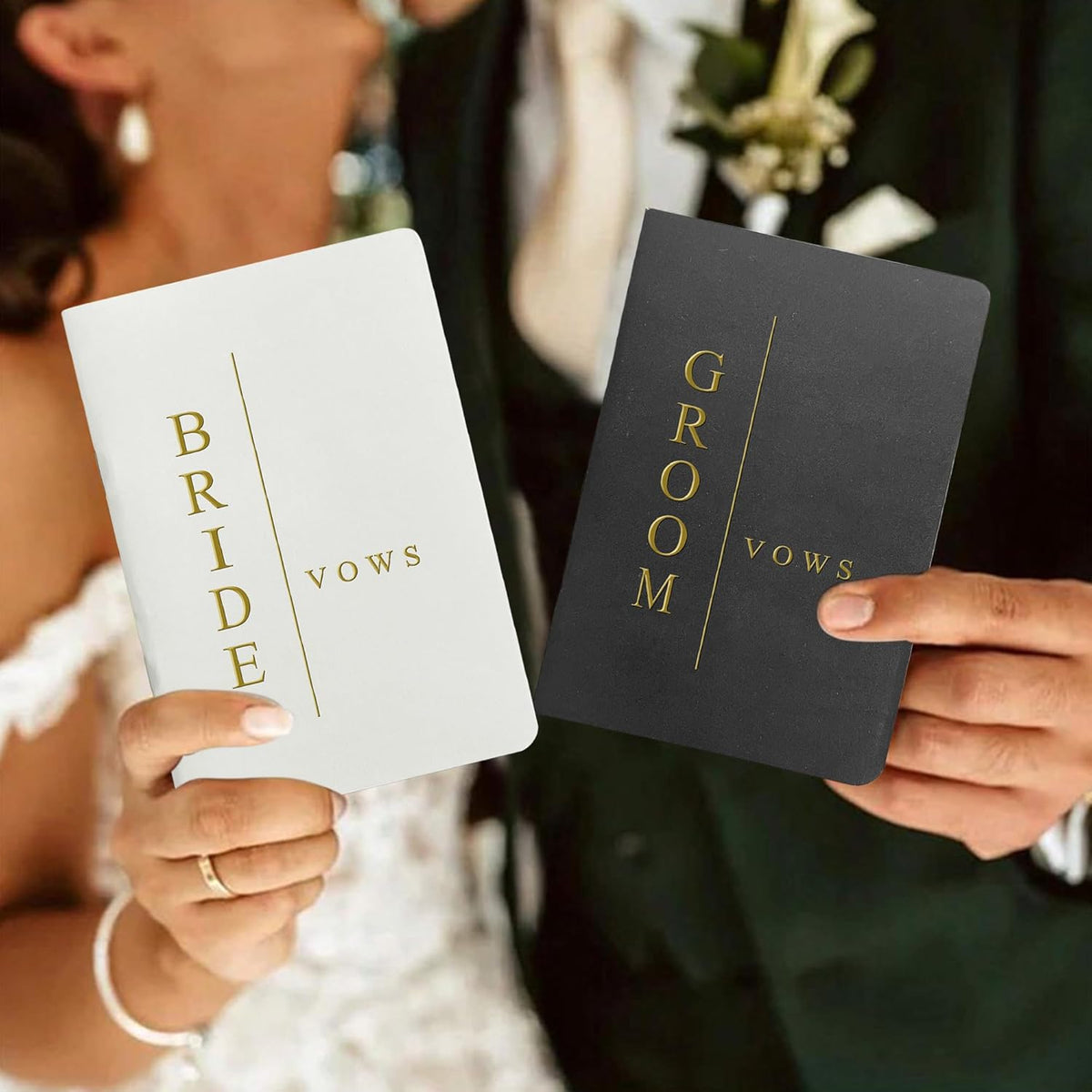 Vow Books His and Hers Wedding Vow Books Bride and Groom with Soft Touch Gold Foil Engraving
