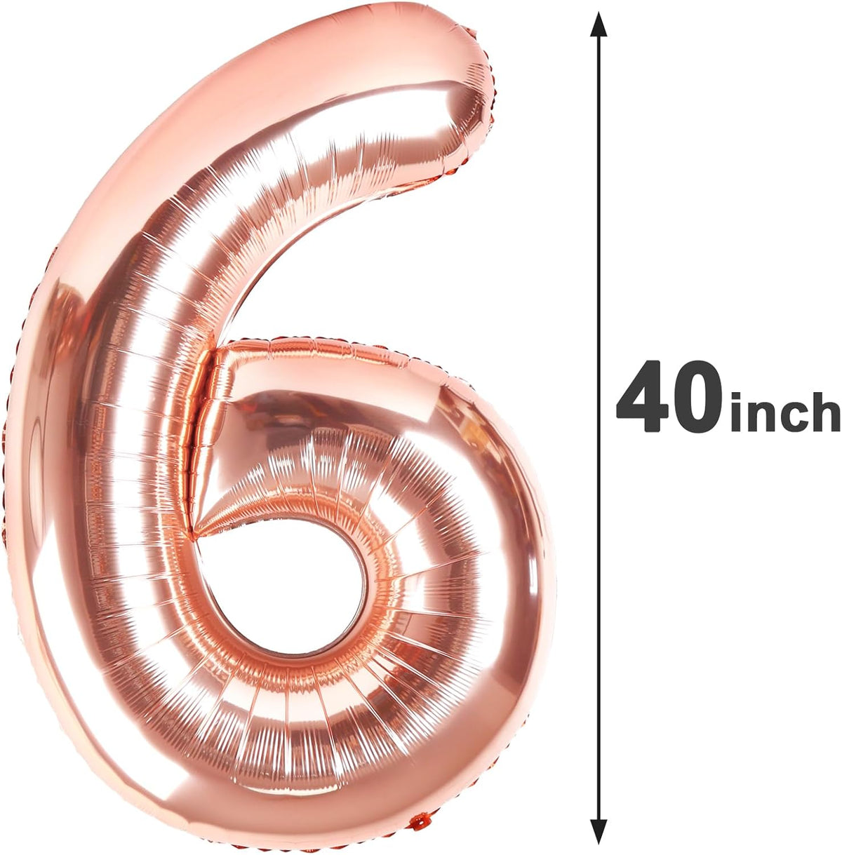 40 Inch Rose Gold Mylar Foil Number 6 Birthday Balloon, Digital Balloons for 6 16 Boy Girl Party