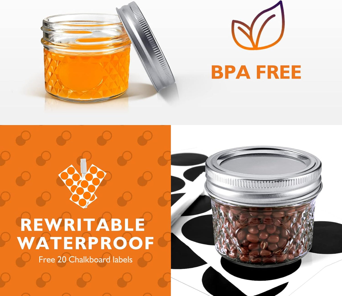 asika Mini Glass Jars,Canning Jars 4 oz With Lids, Small Glass Jars Ideal for Food Storage, Jam