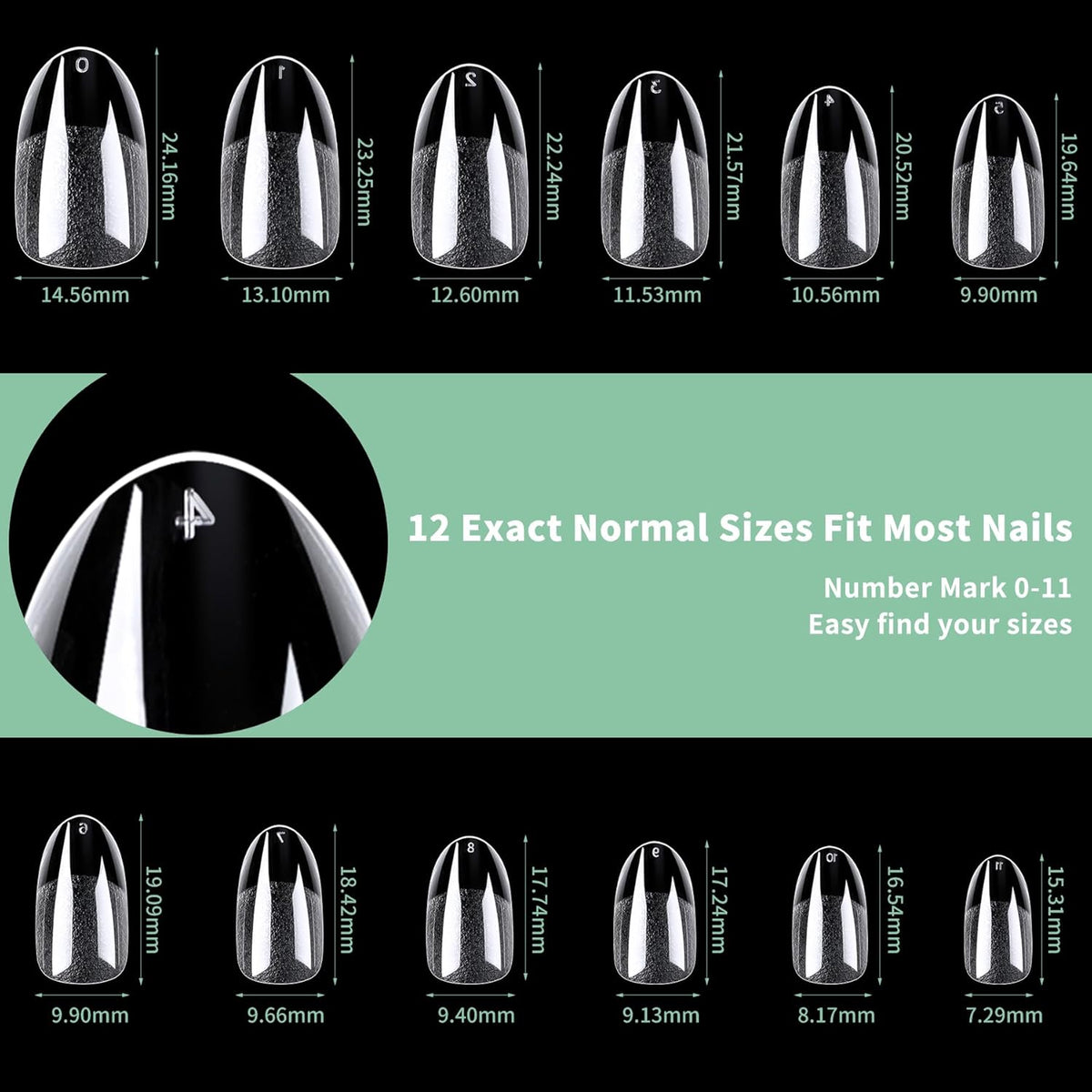 Medium Round Oval Nail Tips, 216pcs Acrylic Fake Nails Gel Nail Tips Soft, Full Cover Pre-Shaped