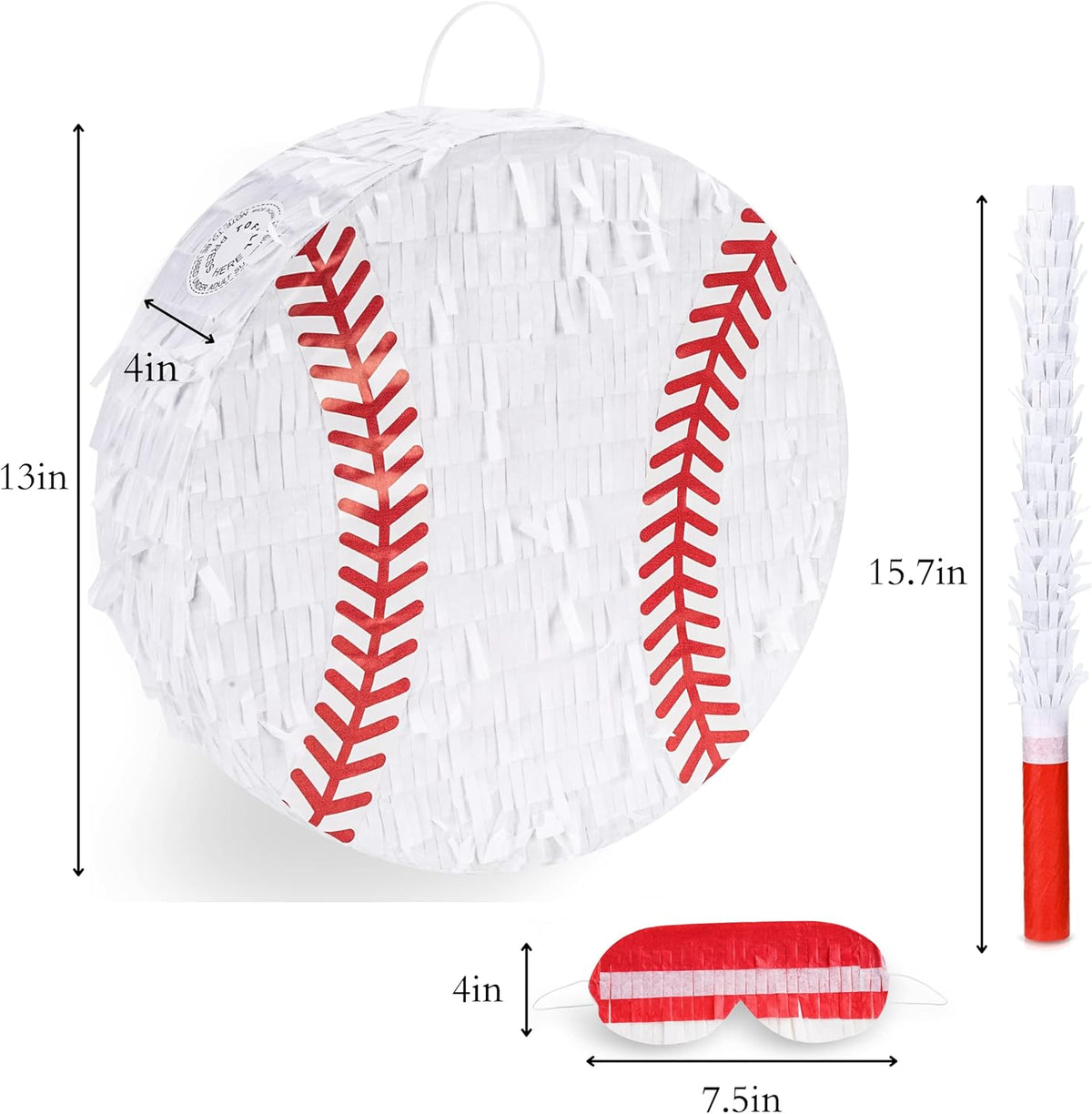 Baseball Pinata Bundle with a Blindfold and Bat (13"x13"x4"), Baseball Pinata for Boys, Perfect for