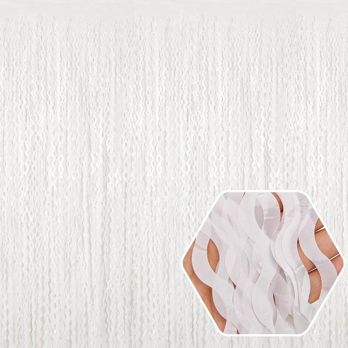 4 Pack Macaron White Wave Foil Fringe Curtain Backdrop, 3.28Ft x 8.2Ft Metallic Tinsel Foil Fringe