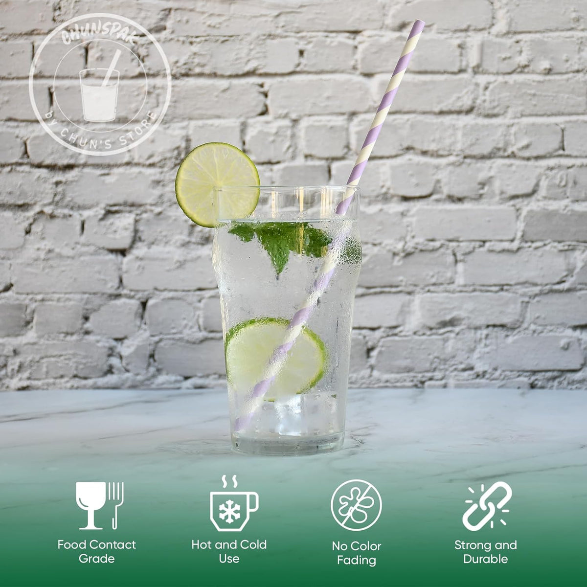 Compostable Paper Drinking Straws 10 Inch Long, for 20oz to 32oz Tumblers - Purple, Pack of 100