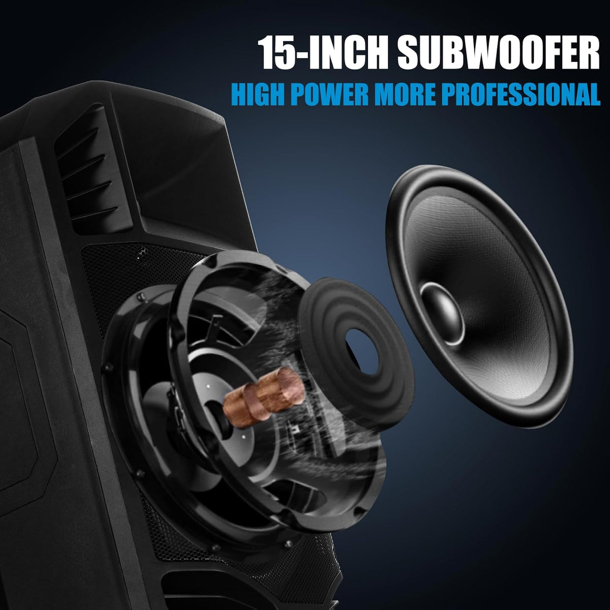 EXOTON S-1501 15 Inch Portable Rechargeable PA Speaker - 1600W, Bluetooth, TWS, USB/RCA, 2 UHF