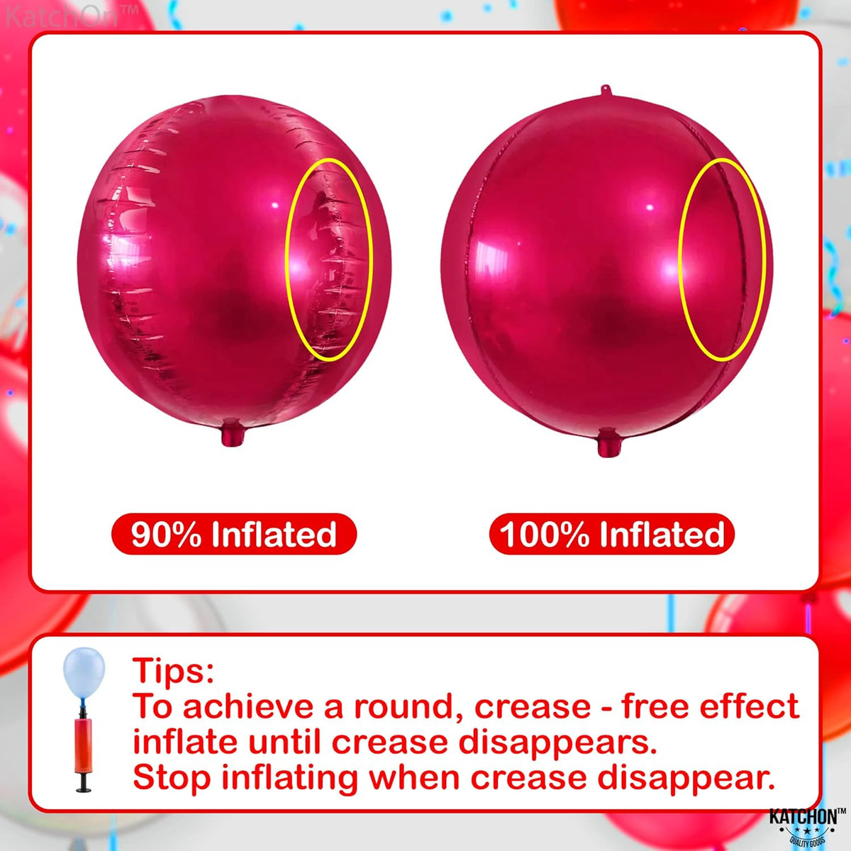 KatchOn Large Round Foil Balloons Set - 22 Inch, Pack of 6 | Metallic Hot Pink Balloons for Pink