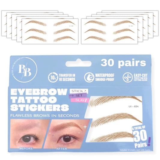 Bliss and Beyond USA Eyebrow Tattoo Stickers Waterproof – 30-Pair Deluxe Box | Realistic Hair-Like