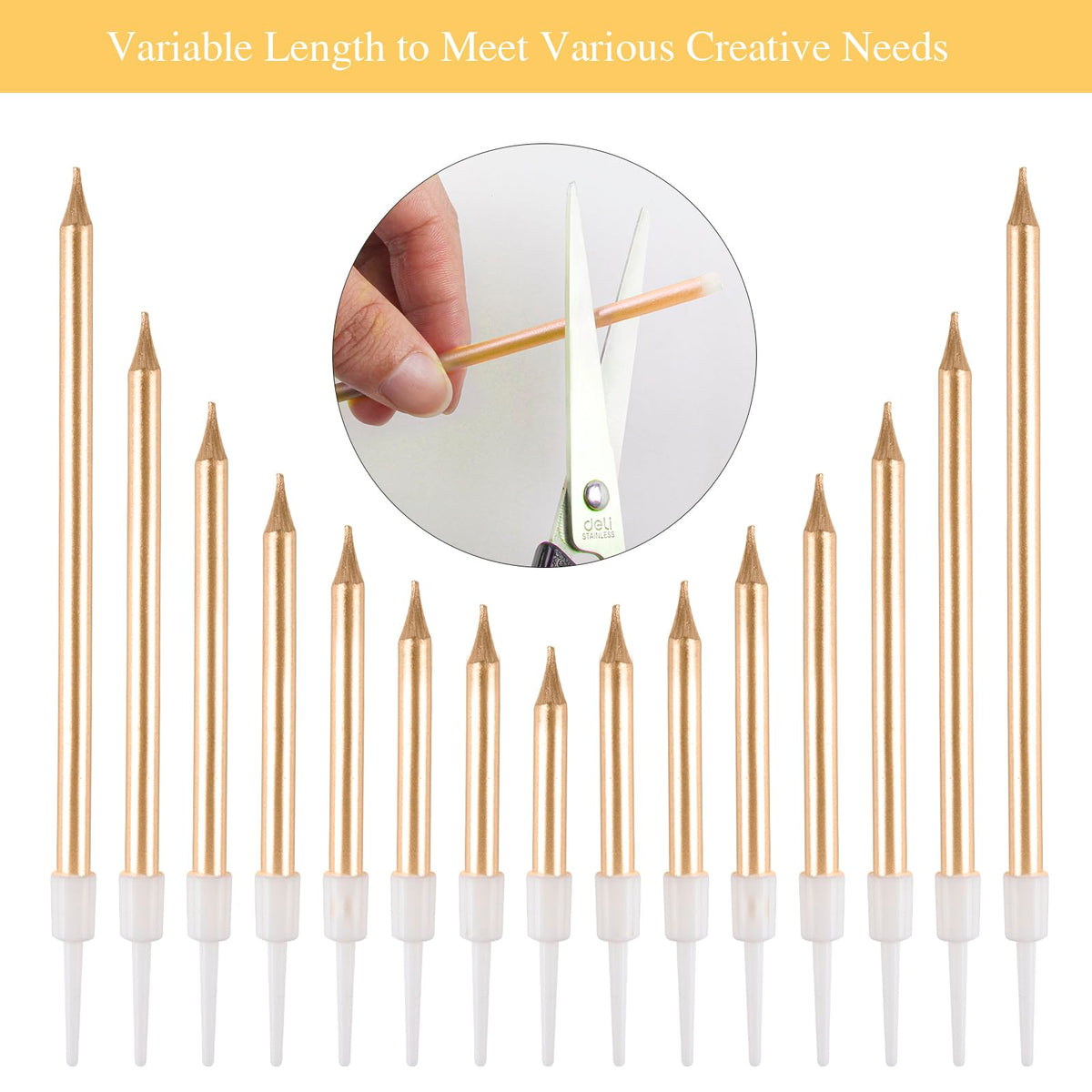 BEAN LIEVE 30-Count Champagne Gold Long Thin Metallic Birthday Candles, Cake Candles, Birthday