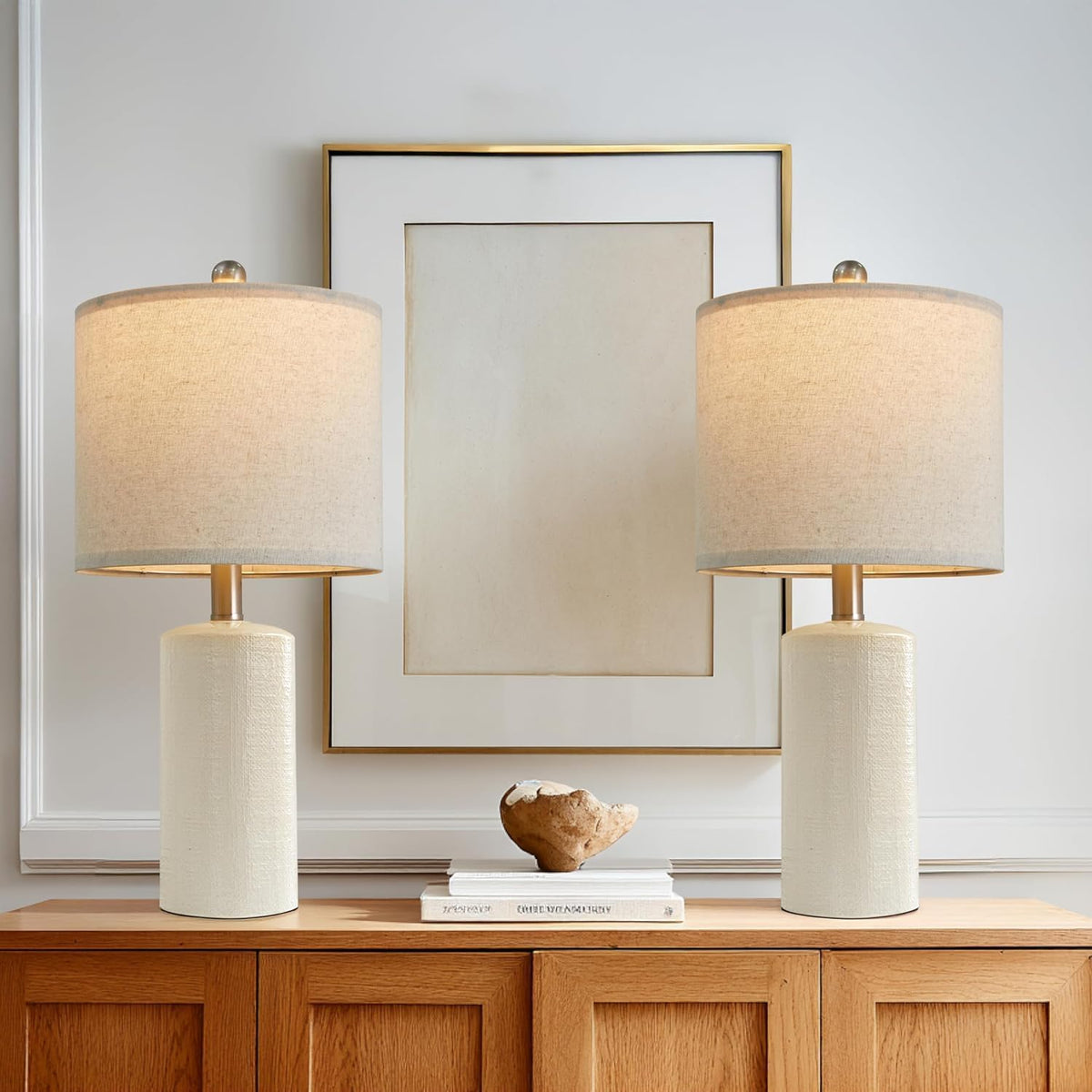 20.25'' Ceramic Table Lamps Set of 2 Small Farmhouse Bedside lamp Creamy White Modern Nightstand