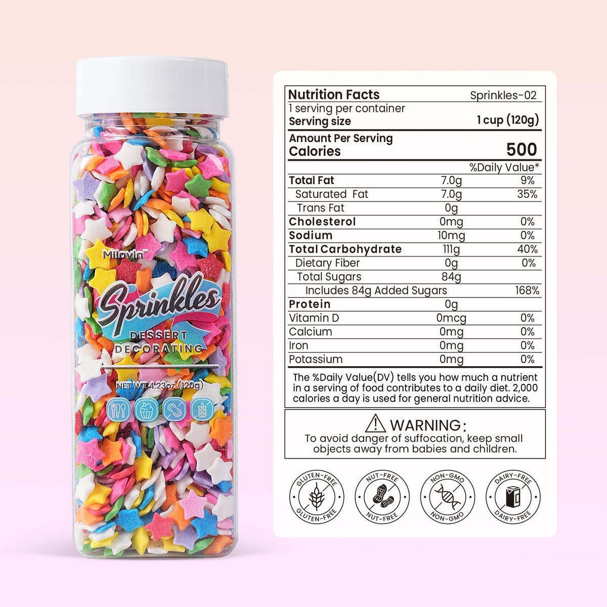 Star Sprinkles, Edible Confetti Sprinkles, 4.23oz Rainbow Sprinkle for Cake Decorating, Cupcakes