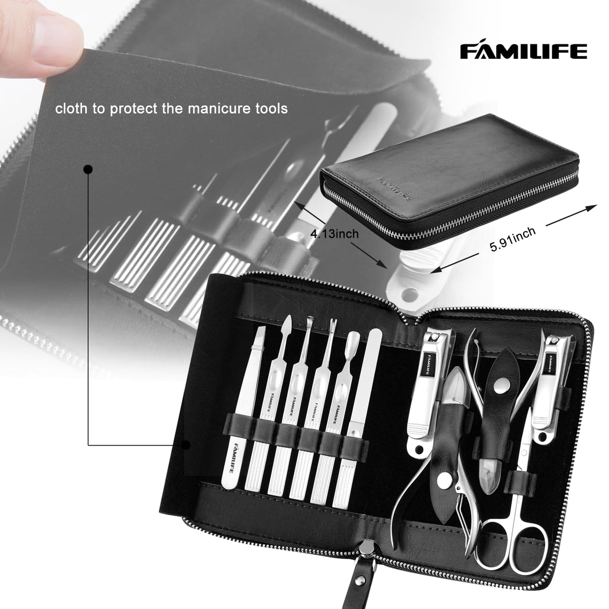 Manicure Kit, FAMILIFE Professional Manicure Set Nail Kit, 11 in 1 Stainless Steel Nail Clippers