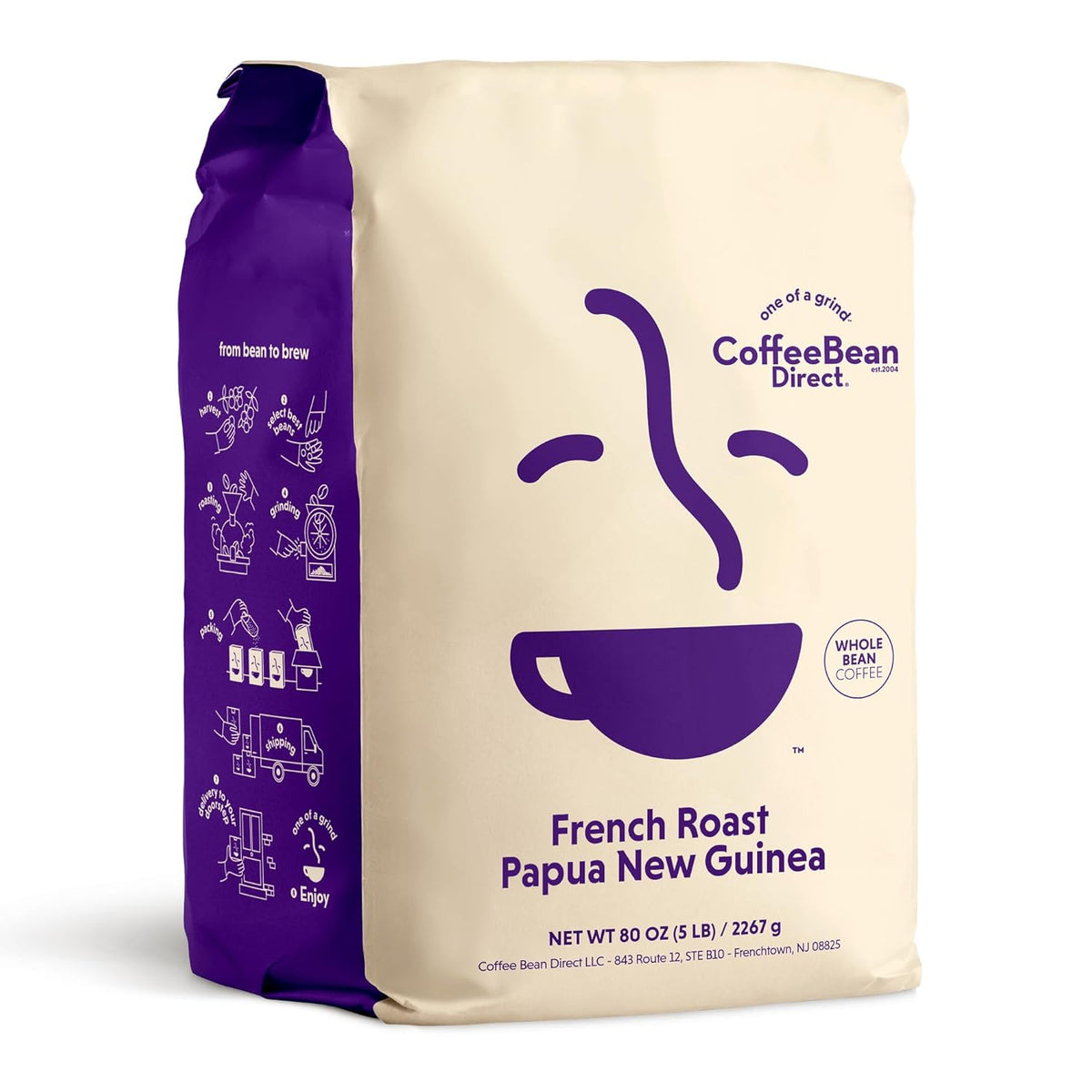 Coffee Bean Direct French Roast Papua New Guinea, Whole Bean Coffee, Arabica Coffee, Dark Roast, 5