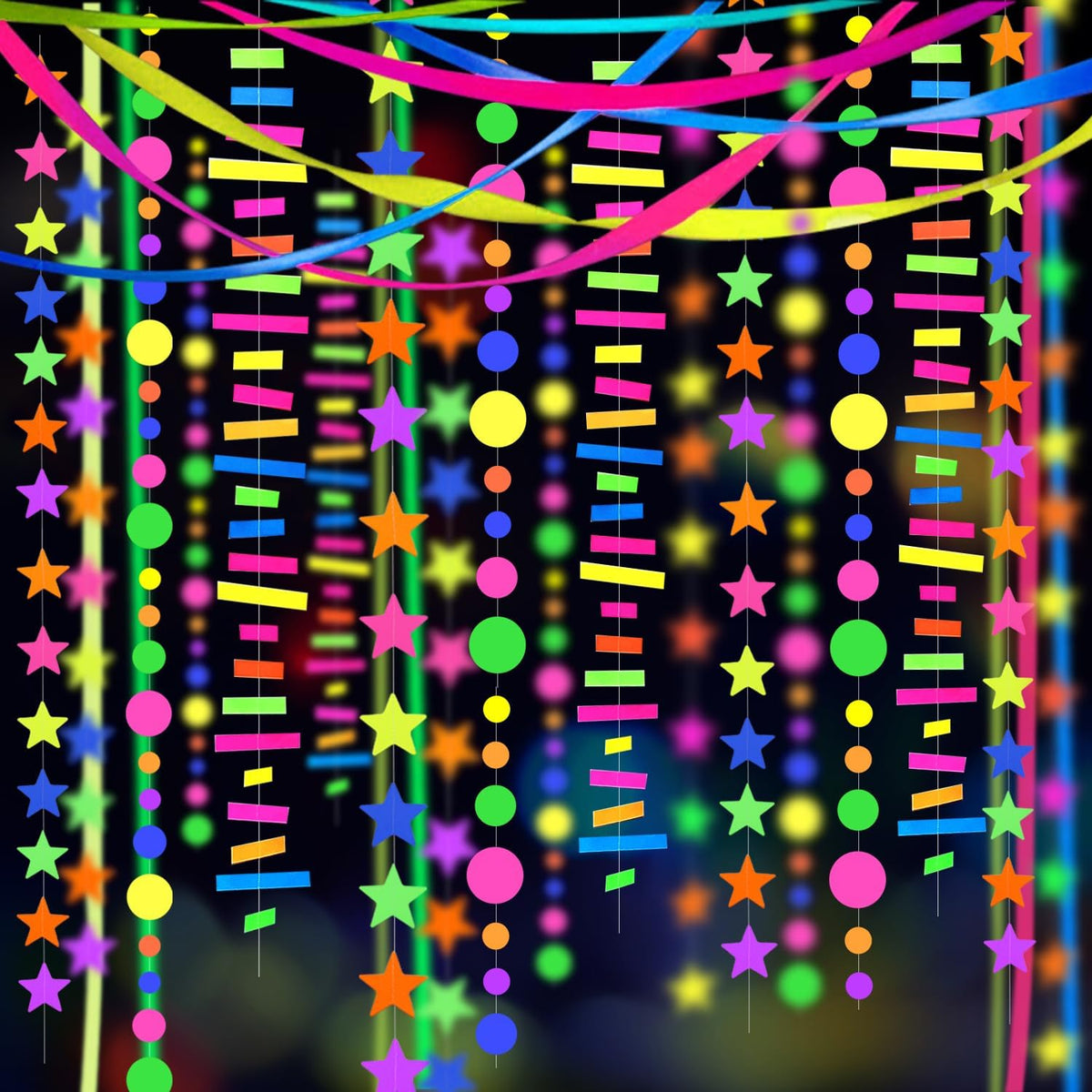 703feet UV Paper Neon Garland Neon Streamers Glow in The Dark Glow Party Supplies and Decorations