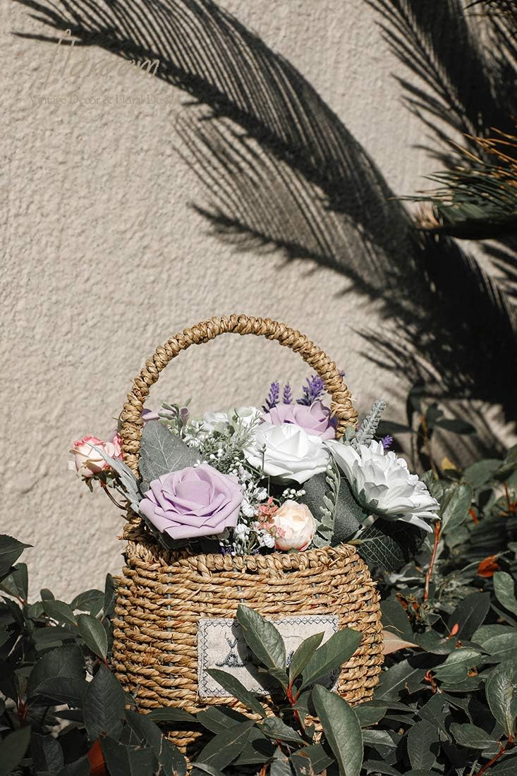 Floroom Artificial Flowers 25pcs Real Looking Lilac Foam Fake Roses with Stems for DIY Wedding