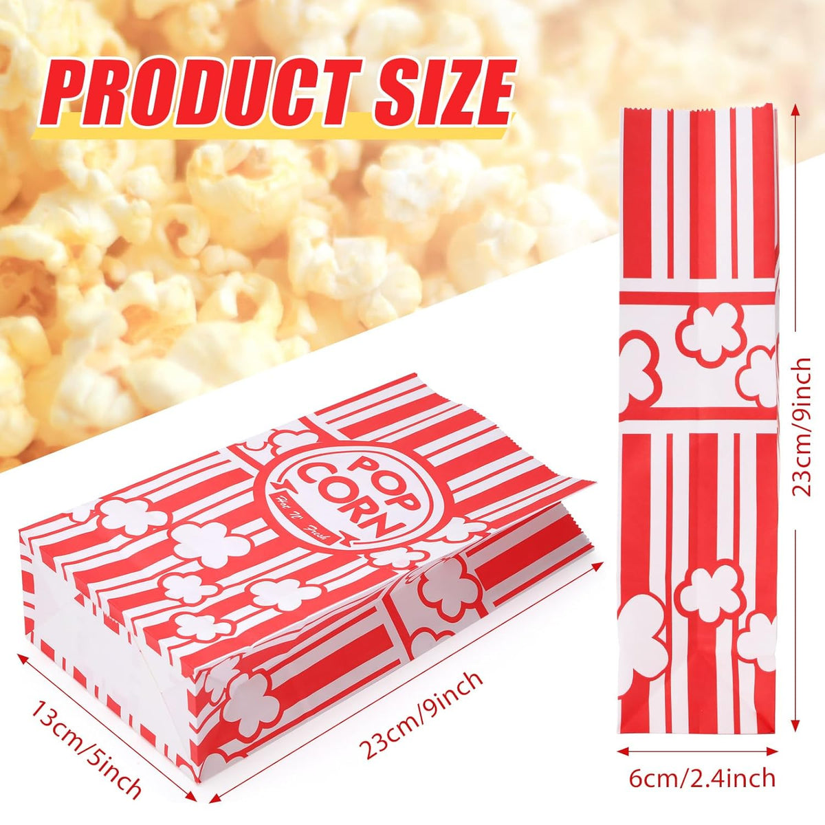 1200 Pcs Paper Popcorn Bags Bulk 2 oz Large Flat Bottom Boxes Red and White Disposable Container