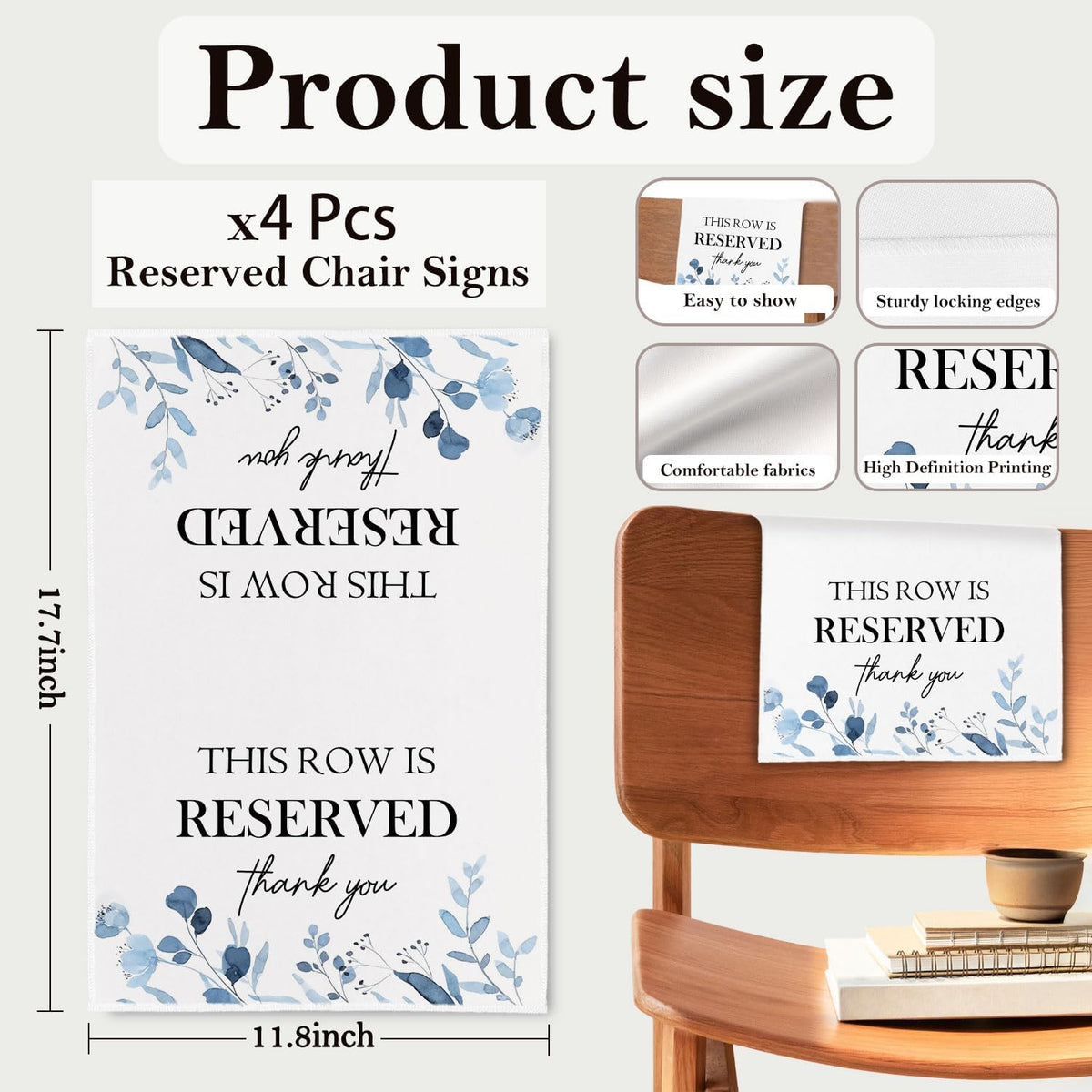 Reserved Seating Chair Signs, This Row Is Reserved Pew Cloths Seating Placeholder for Church Pews