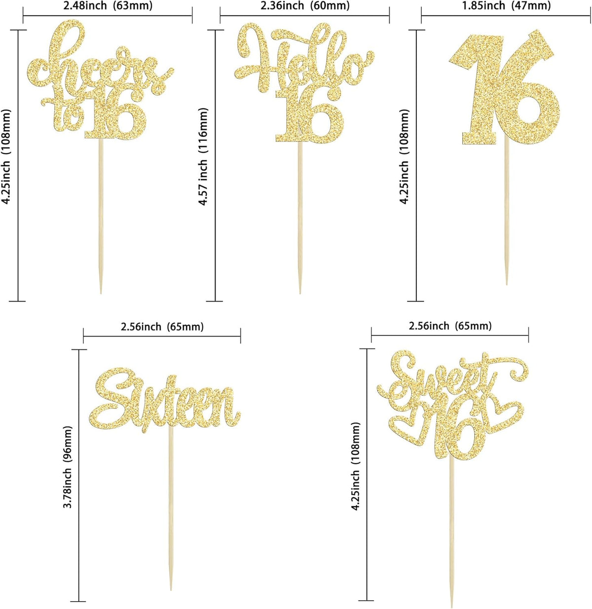 30pcs 16th Birthday Cupcake Toppers - Sixteen Happy 16th Cupcake Picks - Cheers to Sweet 16 Cake
