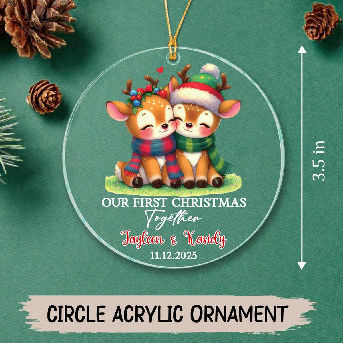 Customized Our First Christmas Together Deer Ornament with Names & Date, Mr & Mrs Deer Together