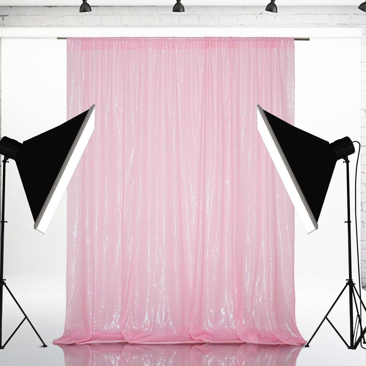Eternal Beauty Pink Sequin Backdrop, 6x8 Ft Glitter Background Curtains for Shimmer Photography