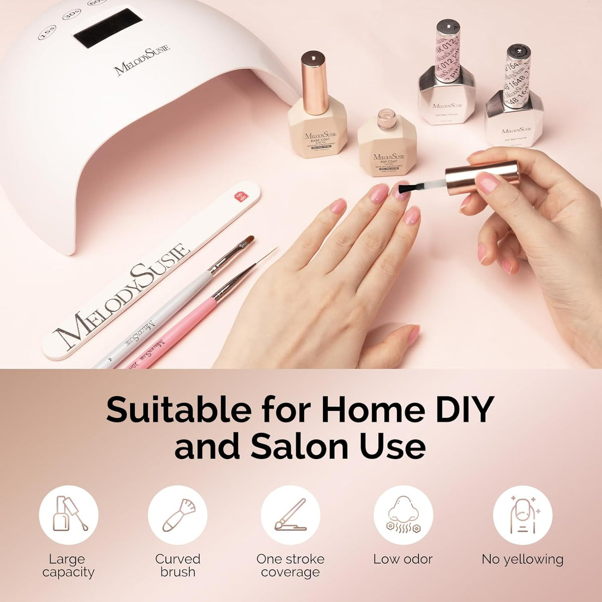 MelodySusie 2PCS Hema Free Gel Top Coat and Base Coat Set,Hema Free,Hpma Free,Tpo Free,No Wipe,Soak