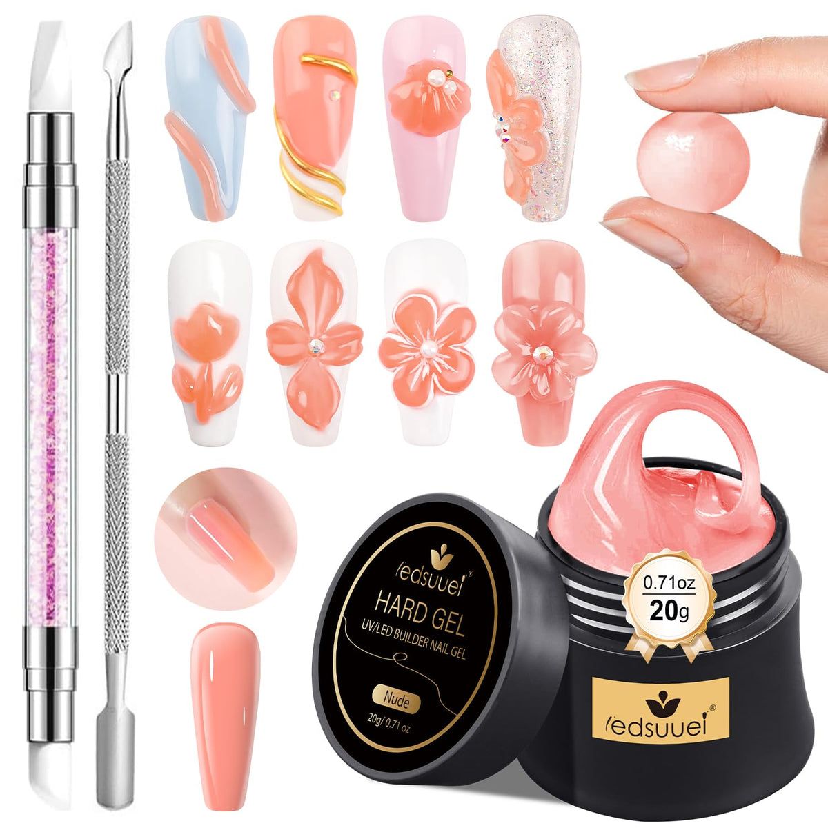 Solid Builder Gel for Nails LEDSUUEI - Nude 3D Nail Gel Sculpting Non-Sticky Hand Carving Glue