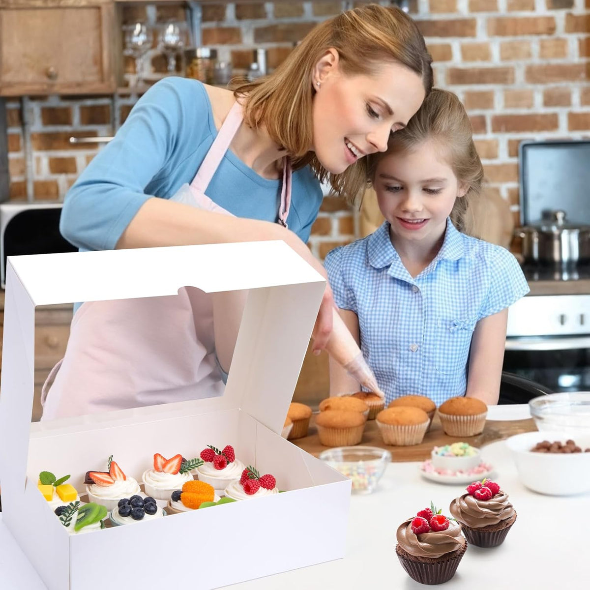 VGOODALL 3PCS White Cupcake Container, 12 Count with Window Boxes Holding 36 Pastry Box for