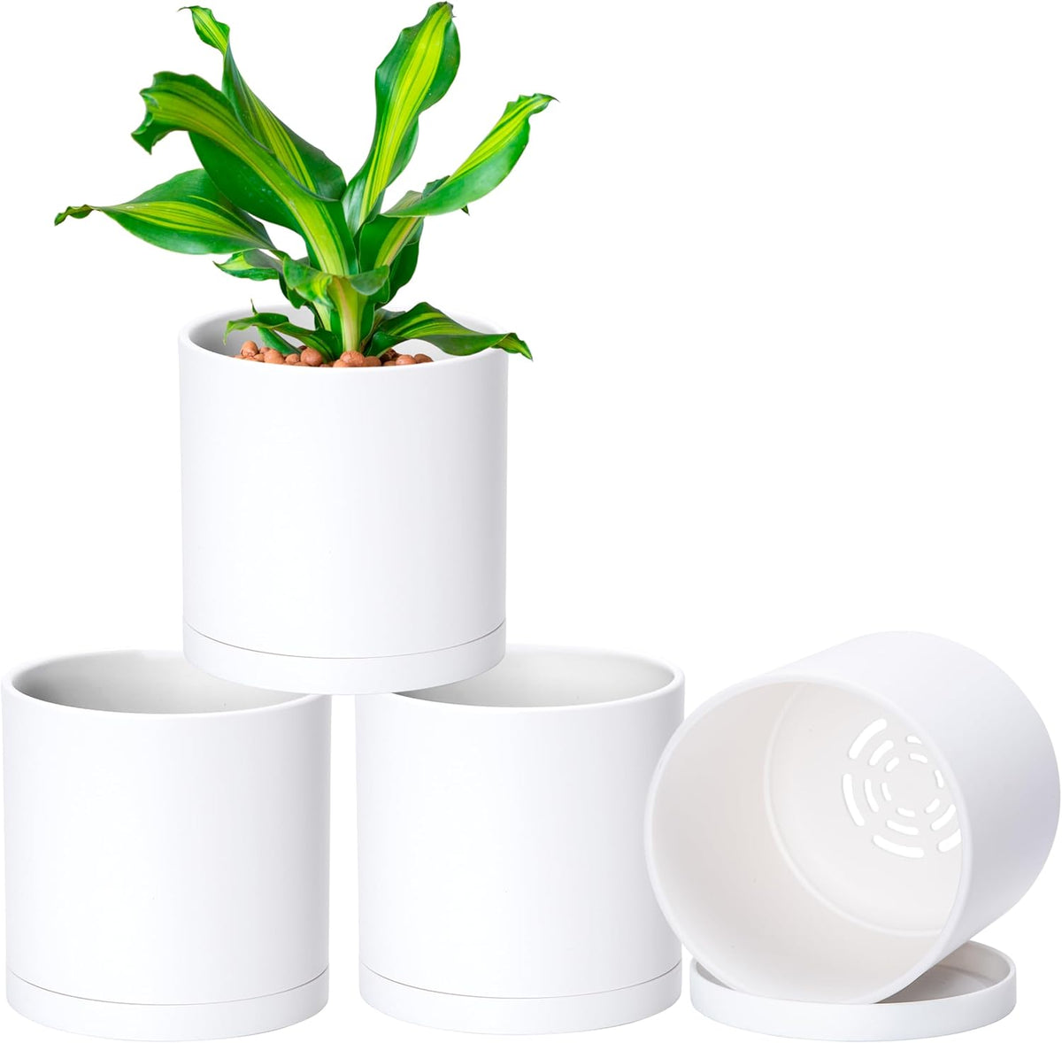 D'vine Dev 4 Pack 5.5 Inch Modern Plastic Plant Pots, Small Garden Planters for Plant with Drainage