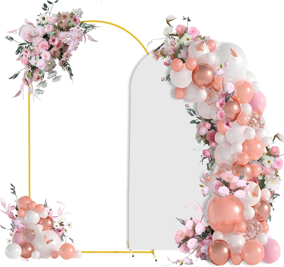Bazen Wedding Arch Backdrop Stand 7.2FT, 6.6FT Set of 2 Metal Arch Backdrop Stand with White Arch