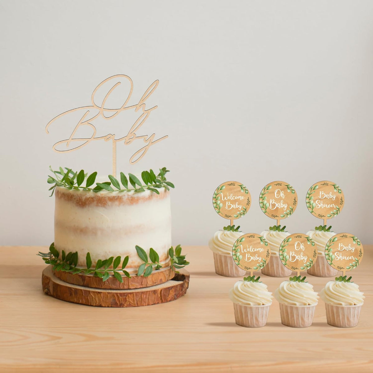 Custom Cupcake Toppers Cake Decorations in Wood for Wedding Engagement Baby Shower Birthday Party