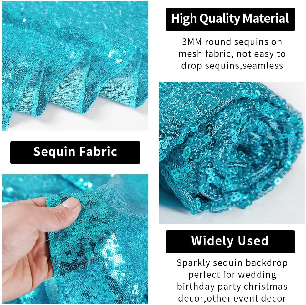 Hahuho Turquoise Sequin Backdrop Curtain, 2PCS 2FTx8FT Glitter Backdrop Curtain for Parties