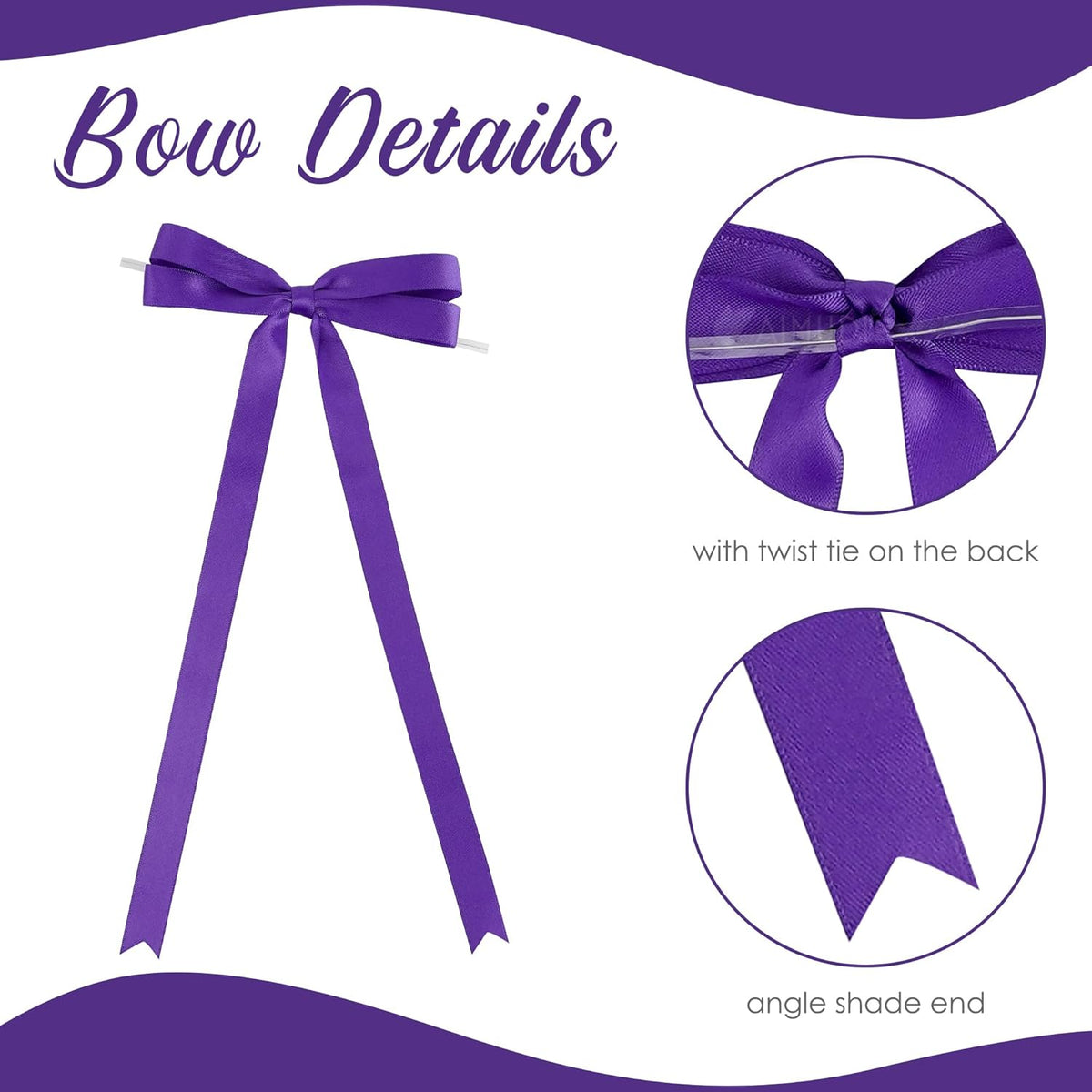 AIMUDI Purple Bows 5 × 10" Satin Bows for Gift Wrapping Twist Tie Bows Premade Ribbon Bows for