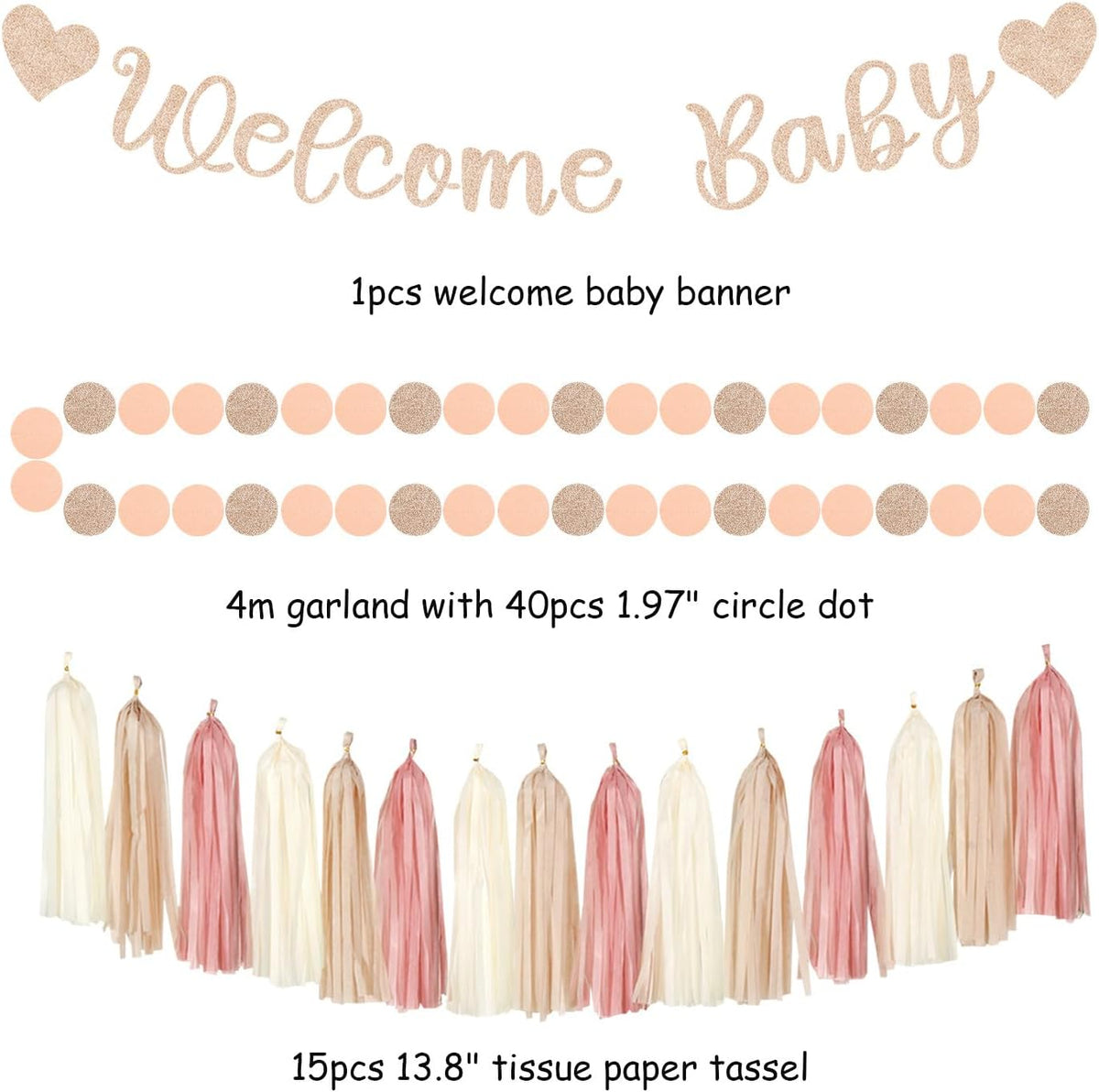 Blush-Pink Rose-Gold Fall Baby-Shower Party-Decorations - 31pcs Welcome Home Banner Sign,Neutral