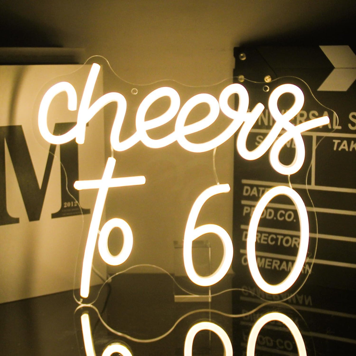 Cheers to 60 Neon Sign - 60th Birthday LED Neon Lights - Warm White - Happy Birthday Signs for Wall