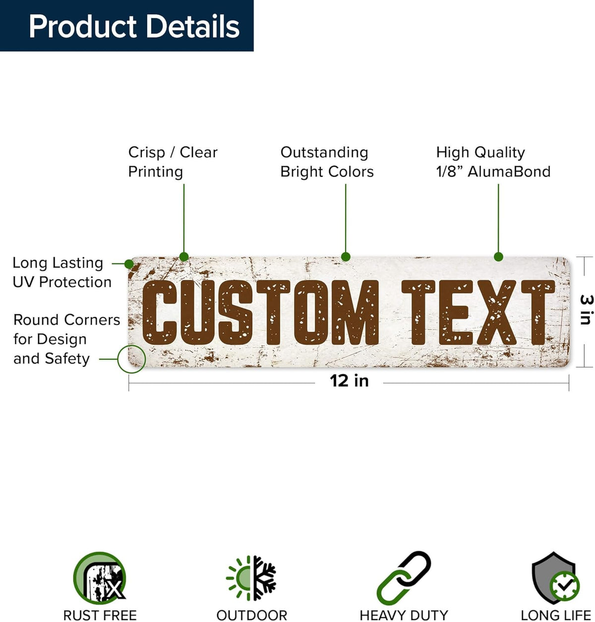 Custom Sign, Custom Street Sign, 11 Font Colors, 13 Font Styles, 4 Hole Options, 22 Sizes, 3x12