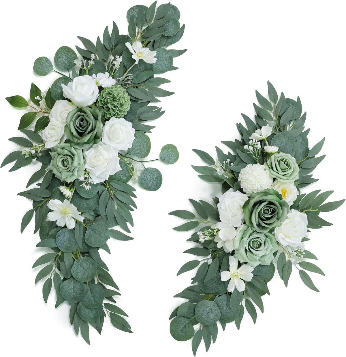 Artificial Sage Green Wedding Arch Flowers Swags Set of 2 for Welcome Signs, Reception and Ceremony