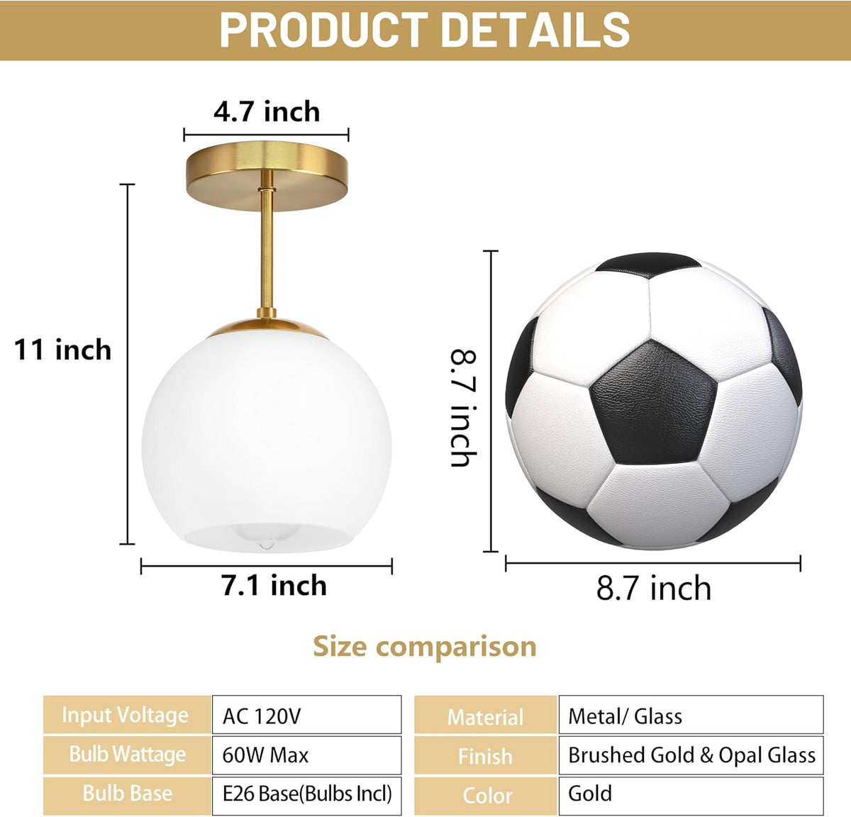 Gold Semi Flush Mount Ceiling Light Fixture Milk Glass Light Fixture Mid Century Flush Mount