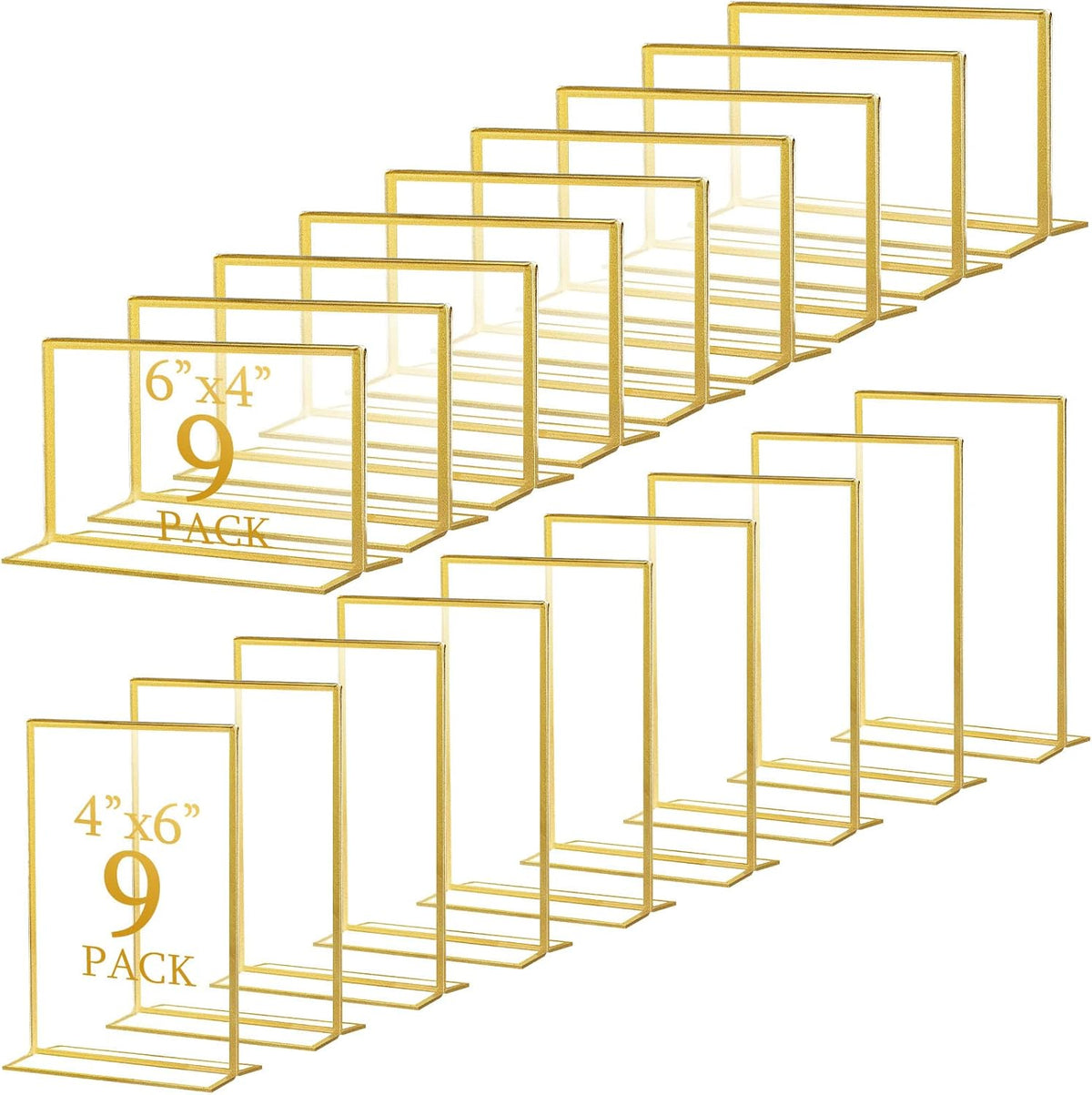 Hoteam 18 Pack Acrylic Sign Holder 4 x 6 Inch Gold Frames Wedding Table Number Holders, Double