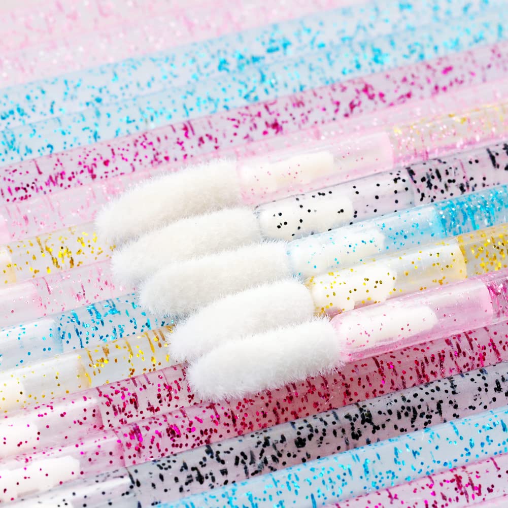 100PCS Glitter Crystal Lip Brush, Disposable Lip Brushes Lip Gloss Applicators Lipstick Gloss Wands