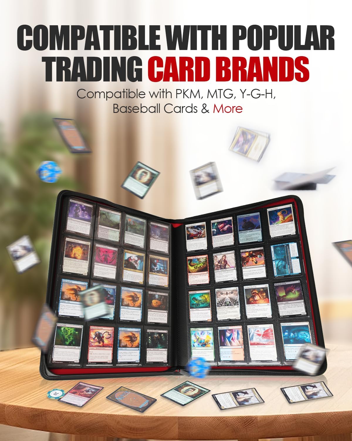 16-Pocket Card Binder - Card Binder Holds 832 Cards with Durable PU Leather & Side Loading for