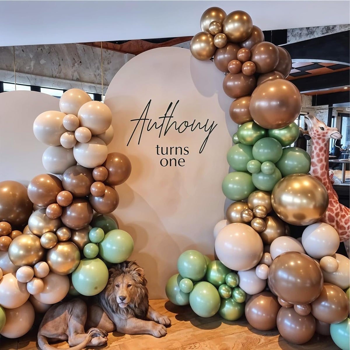 Sage Green Brown Safari Balloons, 60PCS Dusty Olive Green Coffee Beige Metallic Gold Eucalyptus
