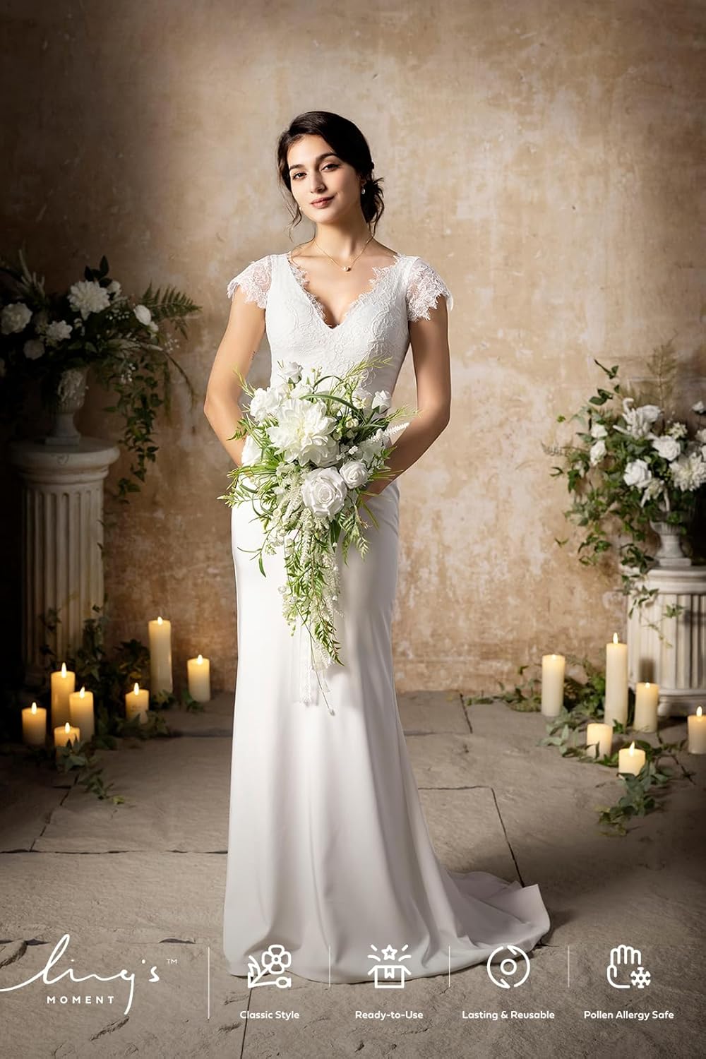 Ling's moment White Green Bridal Bouquet for Bride, White Green Wedding Bouquets for Bride, 13 Inch