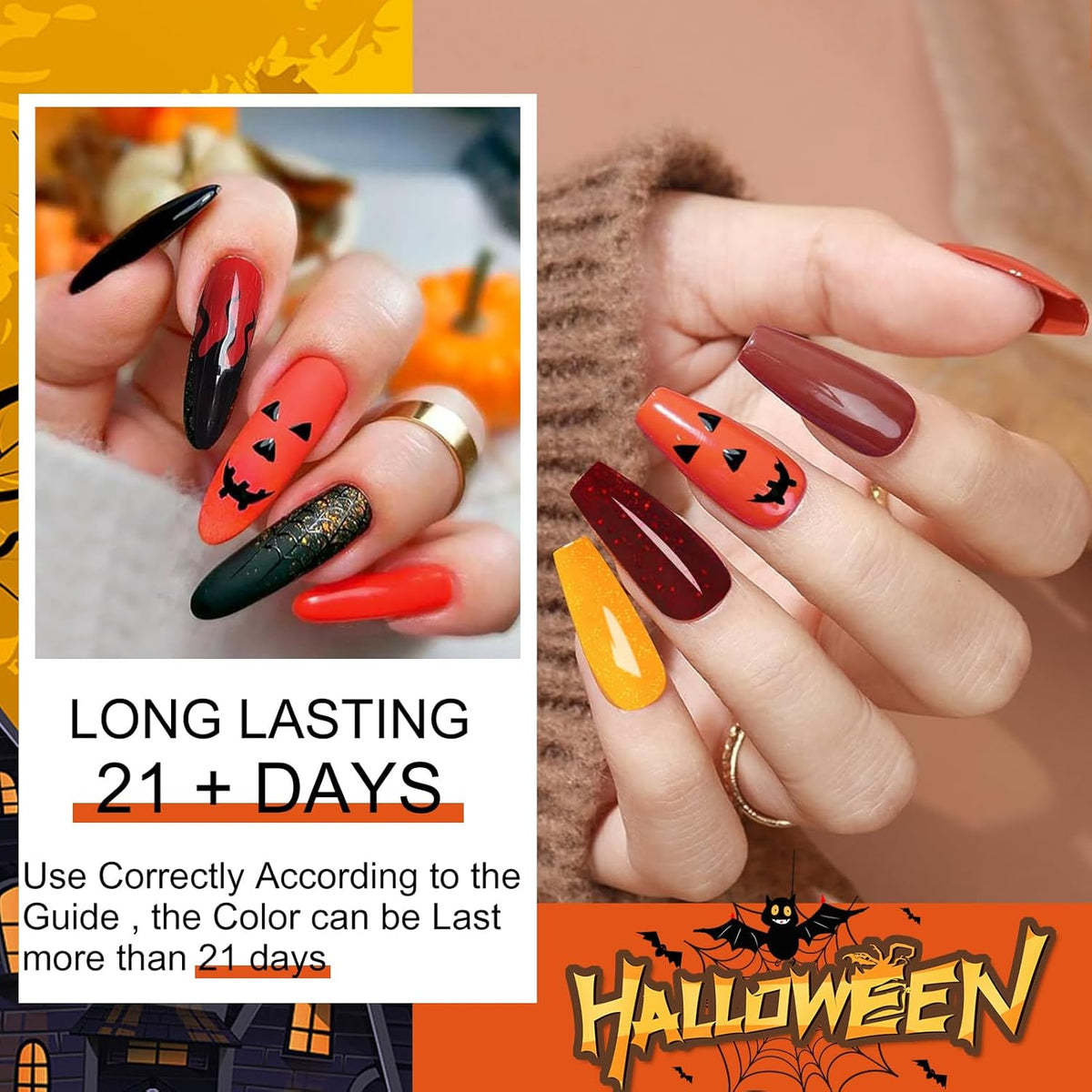 6 Colors Dip Powder Set, Red Orange Glitter Hallowen Dipping Powder Color Set, Glossy Nail Art