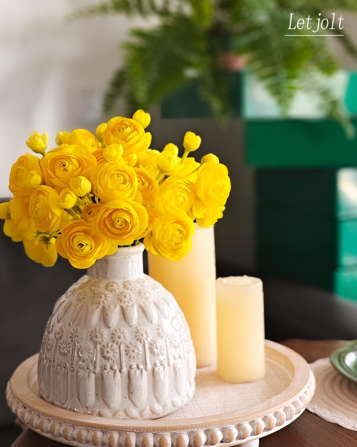 Letjolt Ranunculus Artificial Flower Yellow Silk Flowers Faux DIY Bouquet for Wedding Engagement