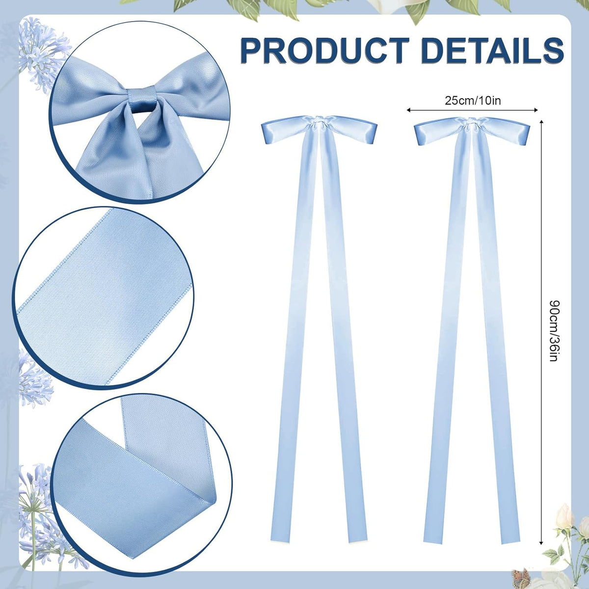 24 Pcs Large Wedding Blue Ribbon Bows for Wedding Chairs Decorative Ribbon Sashes for Pew Back