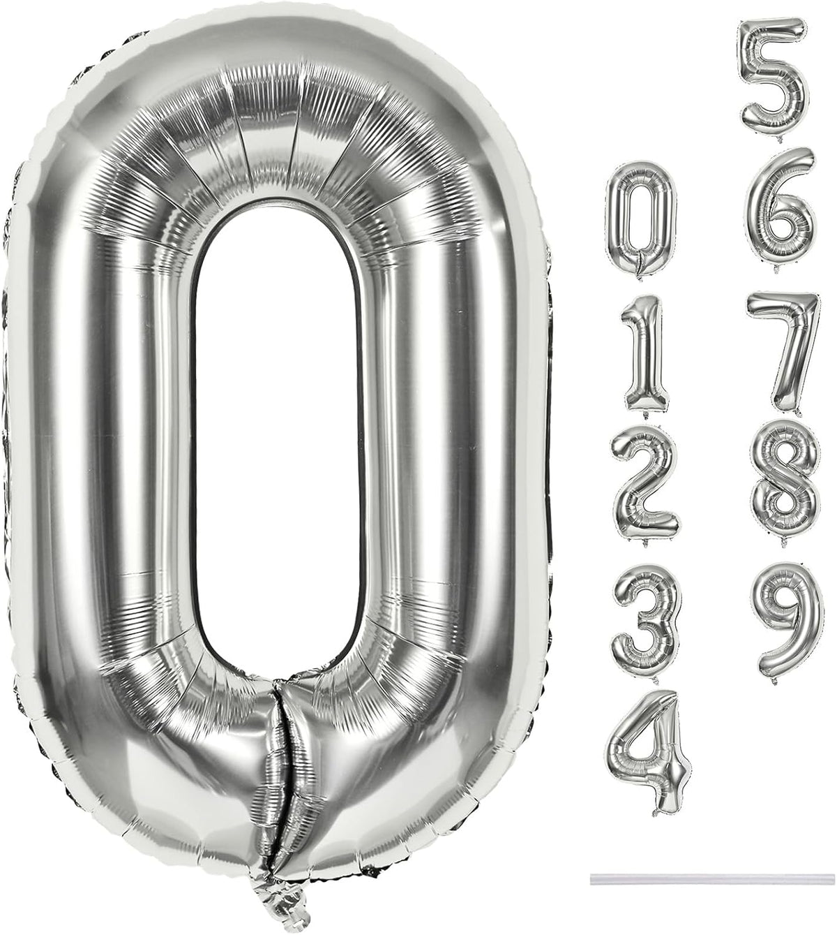 40 Inch Silver Foil Balloon Number 0, Giant Self Inflating Number Balloons 0-9 for Men Women