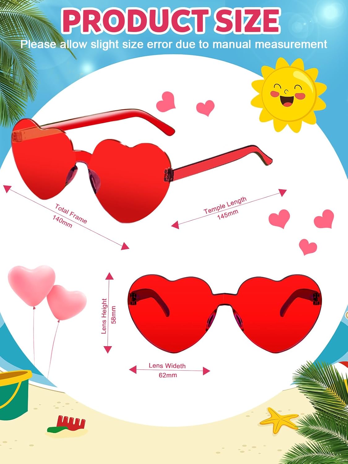 12 Pairs Heart Shaped Sunglasses for Women Colorful Glasses Fun Trendy Transparent Heart Sunglasses